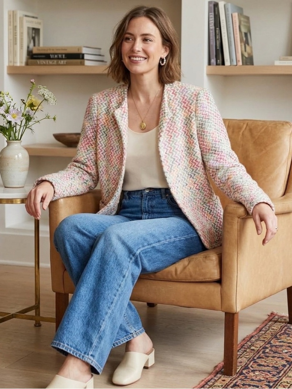 Devon Open-Front Blazer Pastel Bouclé Zigzag Multicolor Pastels 16 mohair blend